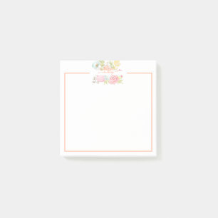 Orange and pink watercolor floral personalised post-it notes