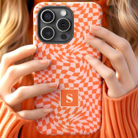 Orange And Pink Wavy Chequered Monogrammed