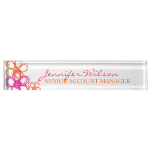 Orange and Pink Wild Flowers Nameplate