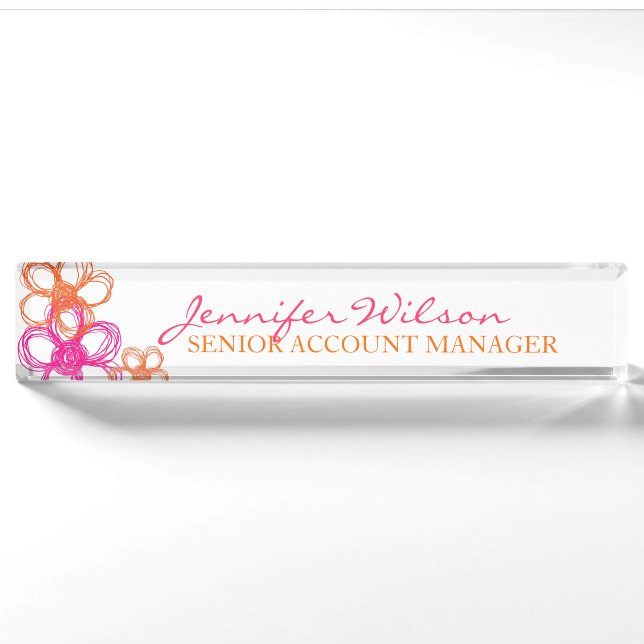 Orange and Pink Wild Flowers Nameplate (Front)