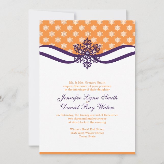 Orange And Plum Winter Wedding Invitations (Front)