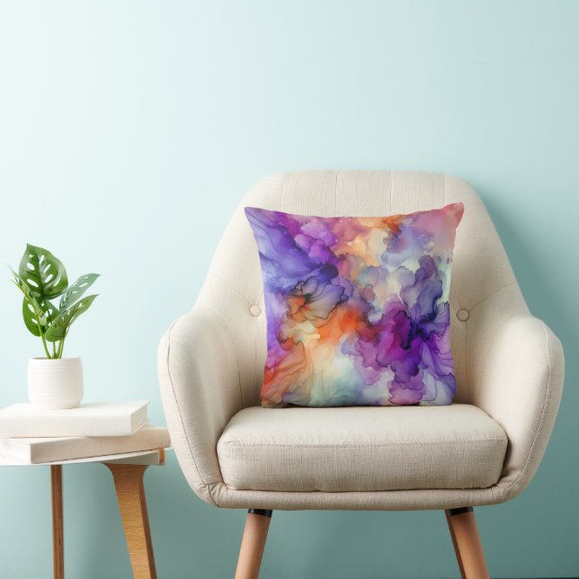 Orange and Purple Alcohol Ink Abstract Cushion (Chair)