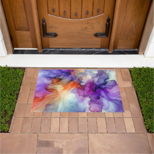 Orange and Purple Alcohol Ink Abstract Doormat