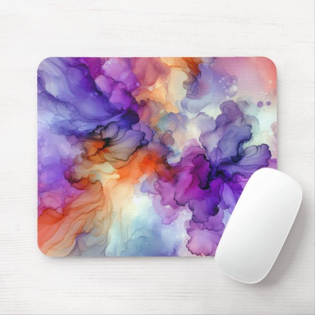 Orange and Purple Alcohol Ink Abstract Mouse Mat (With Mouse)