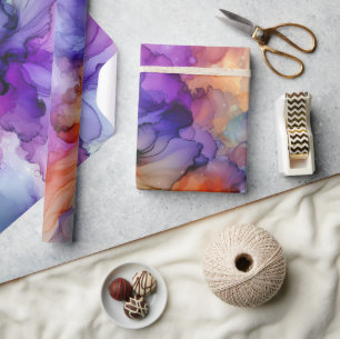 Orange and Purple Alcohol Ink Abstract Wrapping Paper
