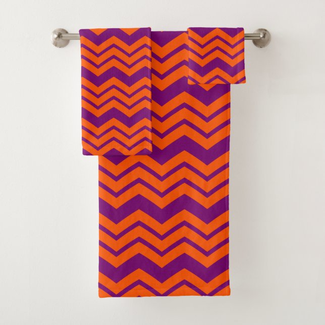 Orange and Purple Chevron Pattern Design  Bath Towel Set (Insitu)