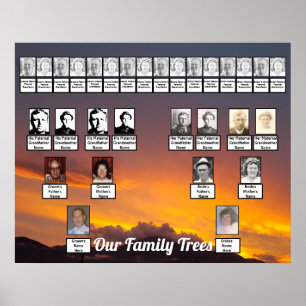 Orange and Purple Clouds Sunset Two Family Trees  Poster