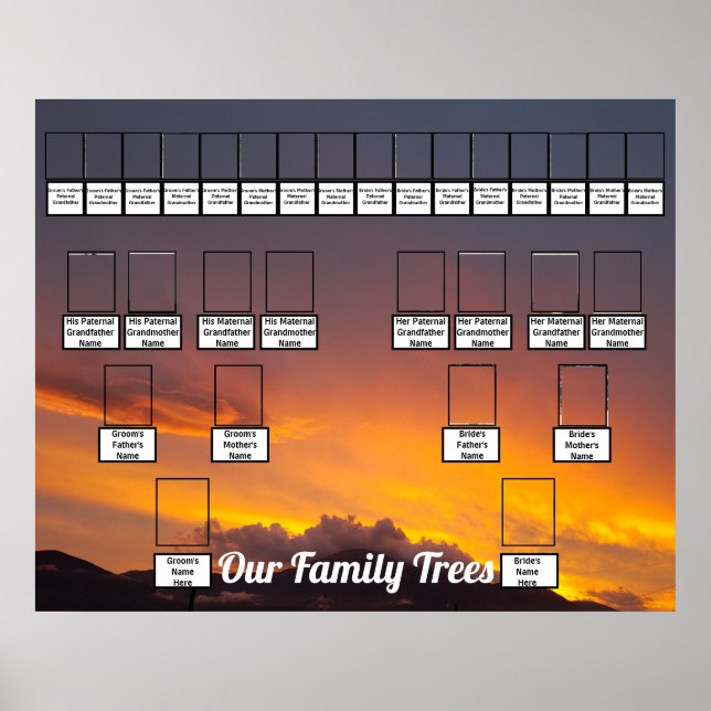 Orange and Purple Clouds Sunset Two Family Trees  Poster (Front)