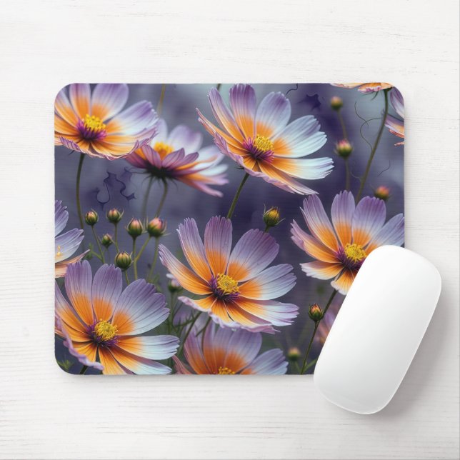 Orange and Purple Cosmos Abstract Mouse Mat (With Mouse)