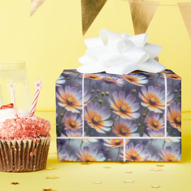 Orange and Purple Cosmos Abstract Wrapping Paper (Birthday Party)