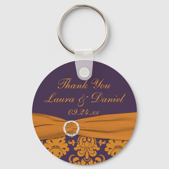 Orange and Purple Damask Wedding Favour Keychain (Front)