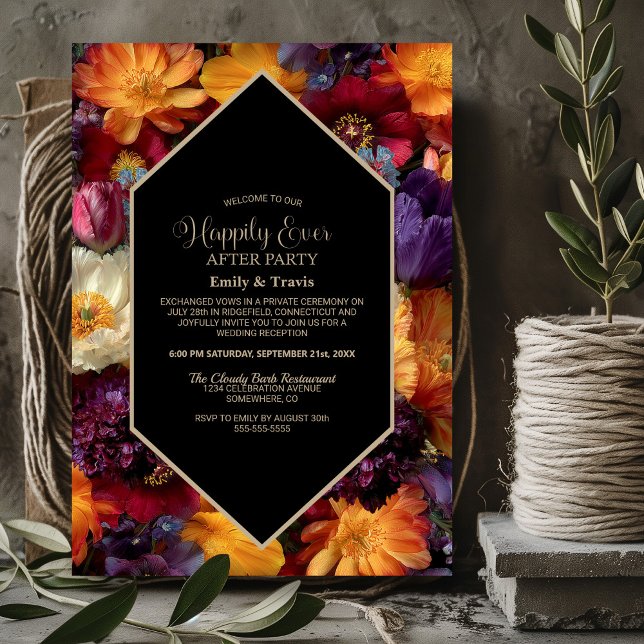 Orange and Purple Floral Black Wedding After Party Invitation (Creator Uploaded)