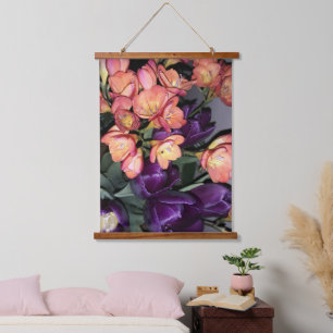 Orange and purple flowers hanging tapestry