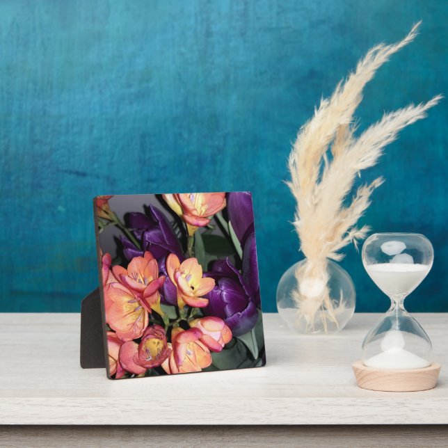 Orange and purple flowers plaque (Insitu)