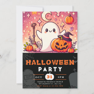 Orange and Purple Ghosts Pumpkins Halloween Invitation