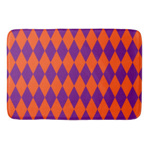 Orange and Purple Harlequin Checkered Design  Bath Mat