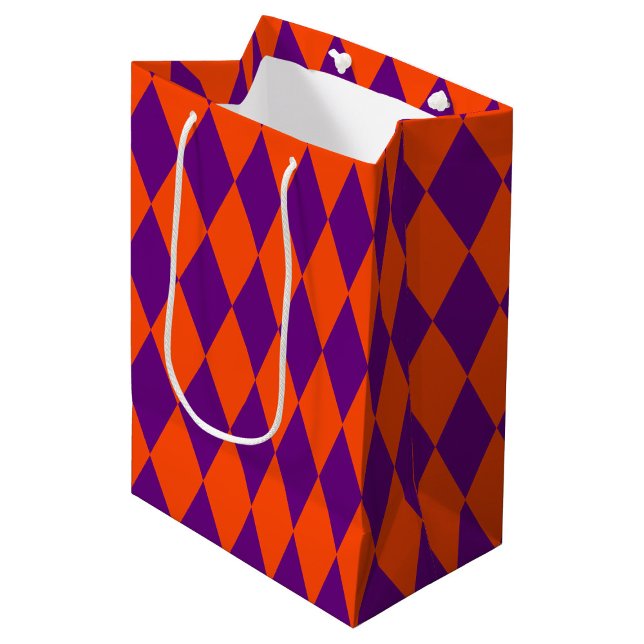 Orange and Purple Harlequin Checkered Design  Medium Gift Bag (Creator Uploaded)