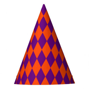 Orange and Purple Harlequin Checkered Design Party Hat