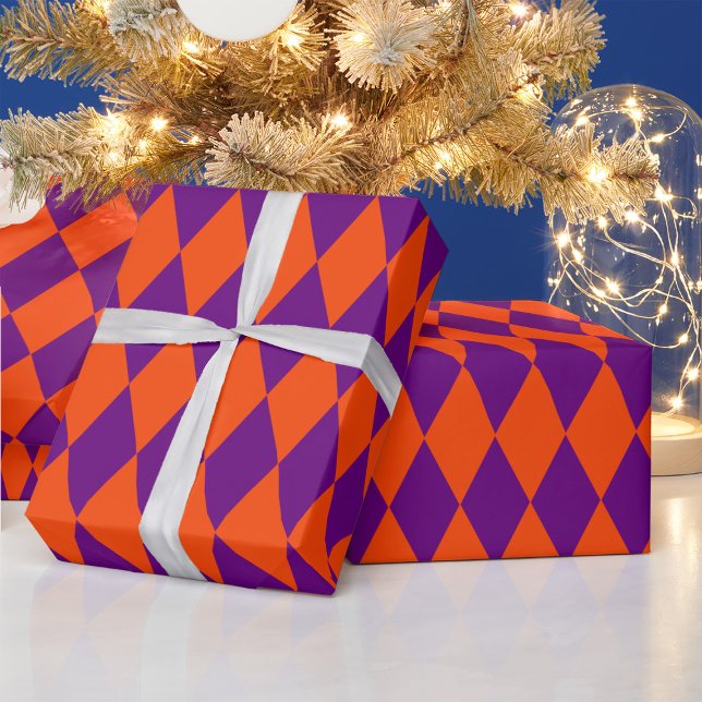 Orange and Purple Harlequin Checkered Design  Wrapping Paper (Creator Uploaded)