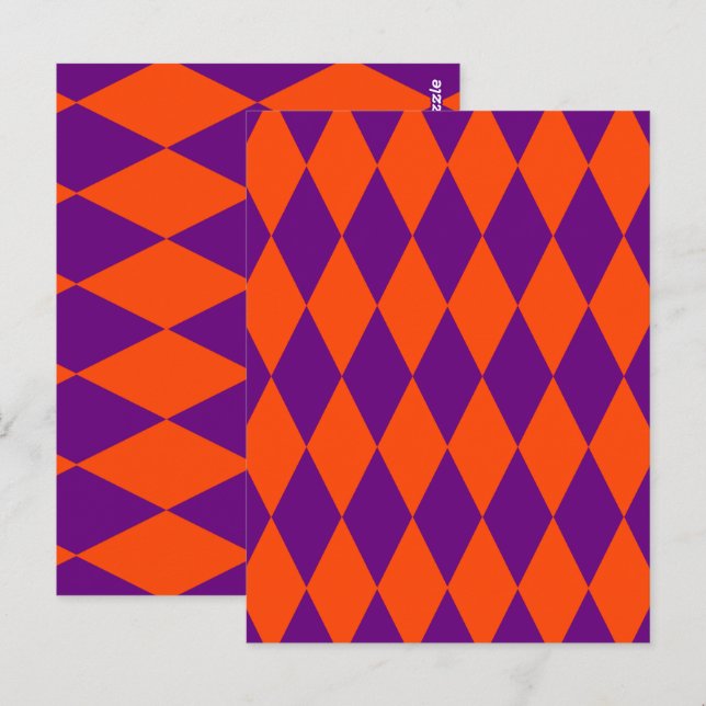 Orange and Purple Harlequin Chequered Design  Postcard (Front/Back)