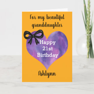 Orange and Purple Heart Halloween 21st Birthday Card