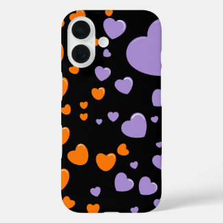 orange and purple hearts polka dots iPhone 16 case