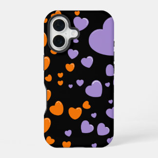 orange and purple hearts polka dots iPhone 16 case