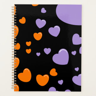 orange and purple hearts polka dots planner