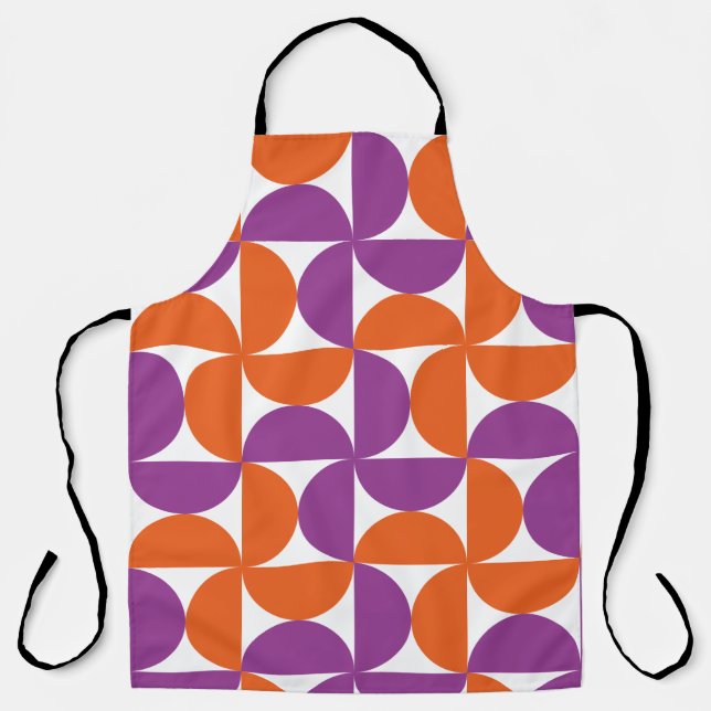 Orange and Purple Mid Century Modern Pattern Apron (Front)