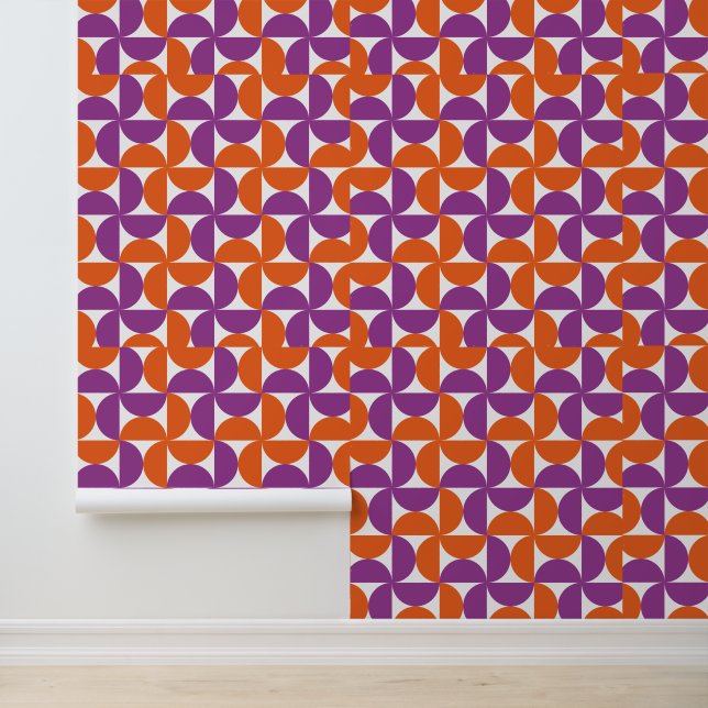 Orange and Purple Mid Century Modern Pattern Wallpaper (Application)