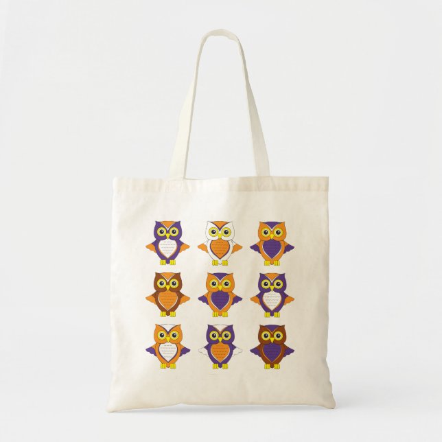 Orange and Purple Owl Tote Bag (Front)