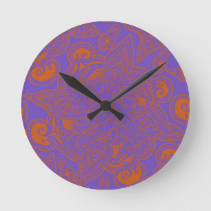 Orange and Purple Persian Star Mandala Pattern Round Clock