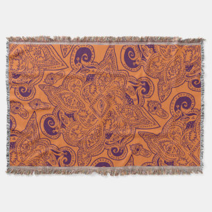 Orange and Purple Persian Star Mandala Pattern Throw Blanket