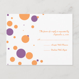 Orange and Purple Polka Dot Wedding RSVP Card