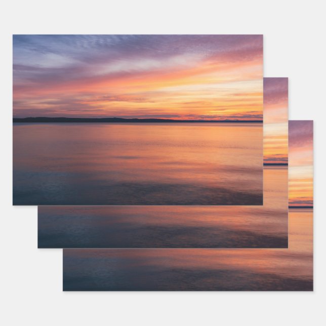 Orange And Purple Sunset Over A Lake Photograph Wrapping Paper Sheet (Set)