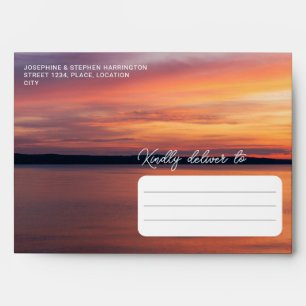 Orange And Purple Sunset Over Lake Custom Wedding Envelope