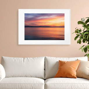 Orange And Purple Sunset Over Lake Landscape Photo Poster