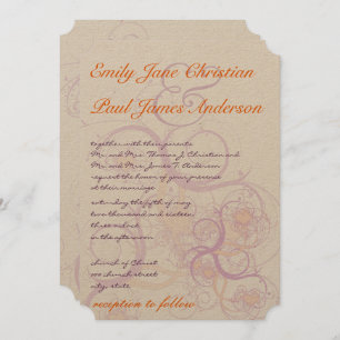 Orange and Purple Swirls and Hearts  Wedding Invitation