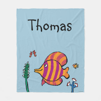 Orange and Purple Tropical Fish with Seahorses Fleece Blanket
