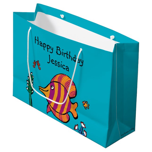 Orange and Purple Tropical Fish with Seahorses Large Gift Bag (Front Angled)