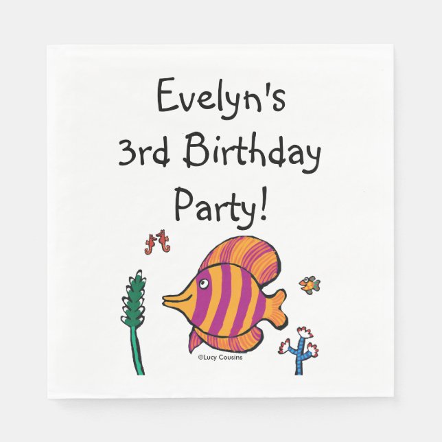 Orange and Purple Tropical Fish with Seahorses Napkin (Front)