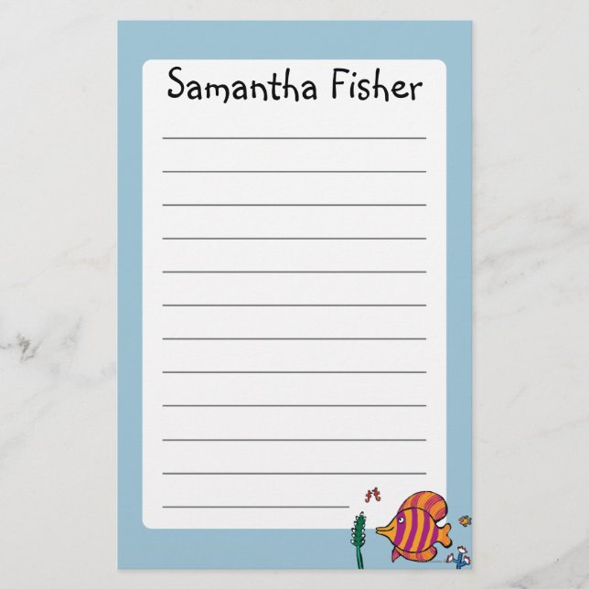 Orange and Purple Tropical Fish with Seahorses Stationery (Front)