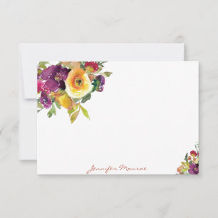 Orange and purple watercolor flowers personalised card
