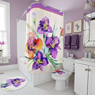 Orange and purple watercolor flowers shower curtain