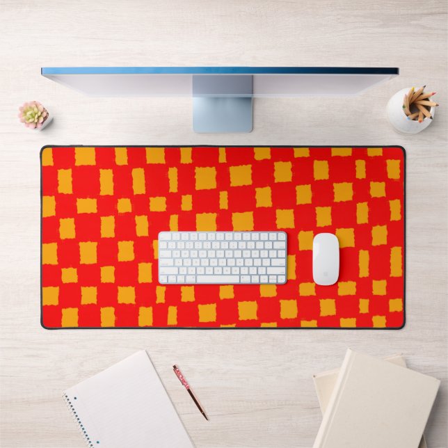 Orange and Red Chequered Chequerboard Pattern Bold Desk Mat (Office 1)