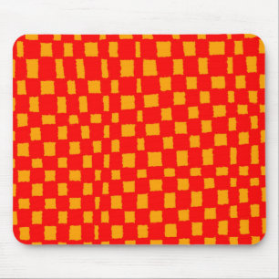 Orange and Red Chequered Chequerboard Pattern Bold Mouse Mat