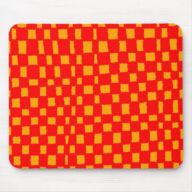 Orange and Red Chequered Chequerboard Pattern Bold Mouse Mat (Front)
