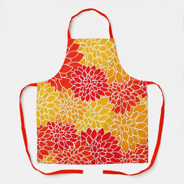 orange and red dahlias  apron (Front)