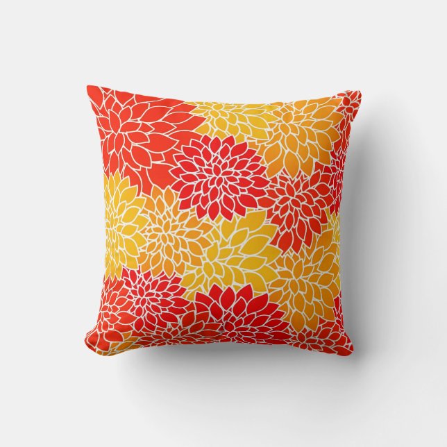 orange and red dahlias  cushion (Front)