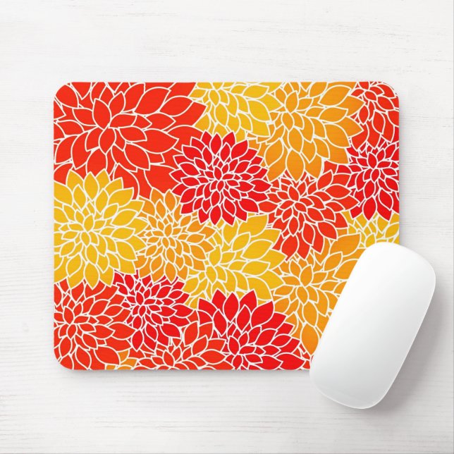 orange and red dahlias  mouse mat (With Mouse)